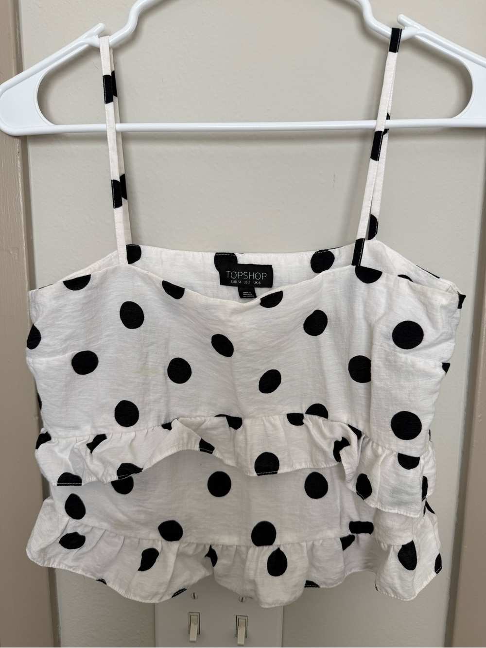 Topshop White Camisole with Black Polka Dots and Ruffle Tiers